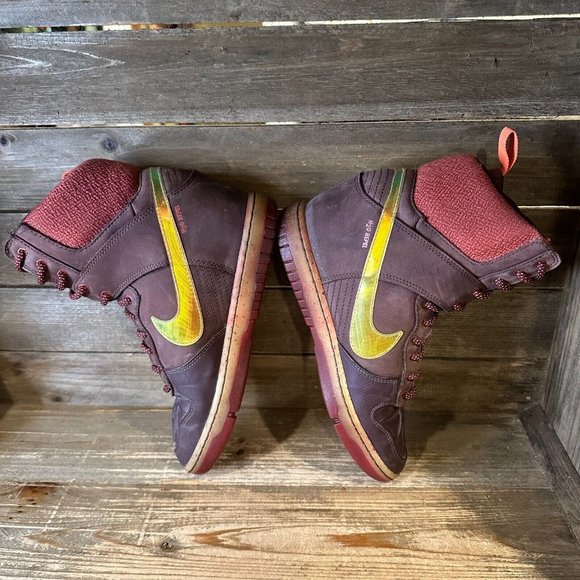 Womens Nike Dunk Super Sky Hi Burgundy Leather Casual Wedges Sneakers‎ Size 8 M - Picture 4 of 6